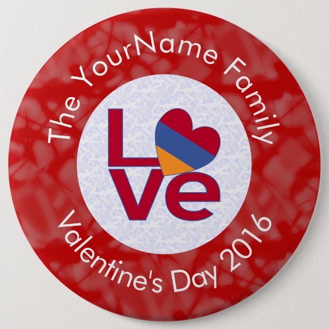 Armenian Red Letters LOVE Flag Personalized  6 Inch Round Button (Front)