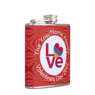 Armenian Red Letters LOVE Flag Personalized  Hip Flask
