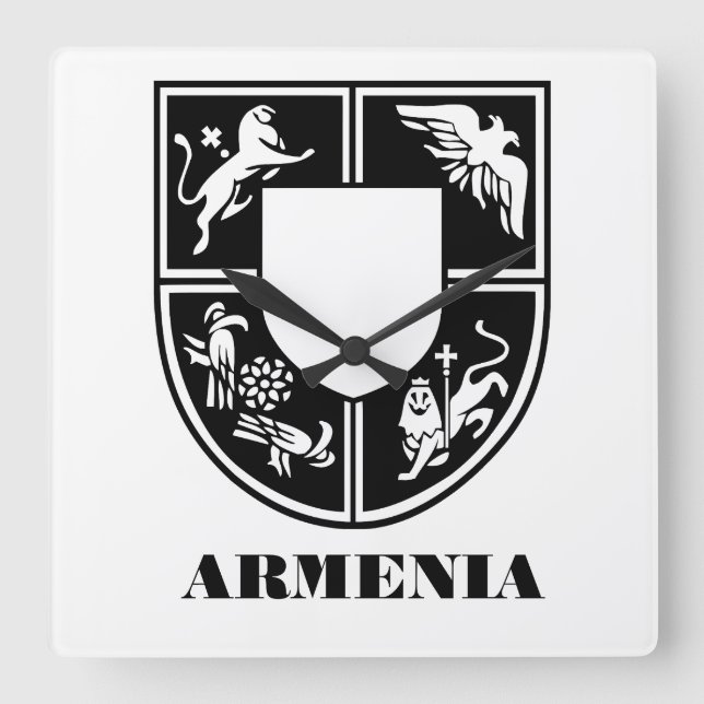 Armenian State Emblem Contemporary Art Square Wall Clock (Front)