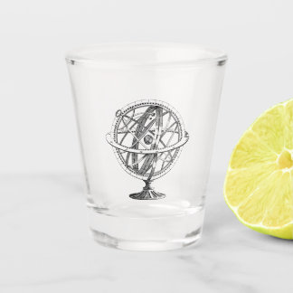 armillary sphere orb line art shot glass