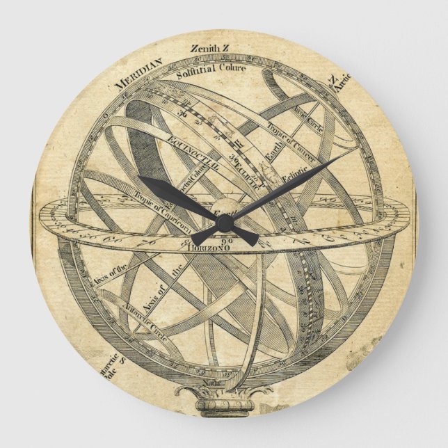 armillary sphere vintage steampunk illustration large clock (Front)