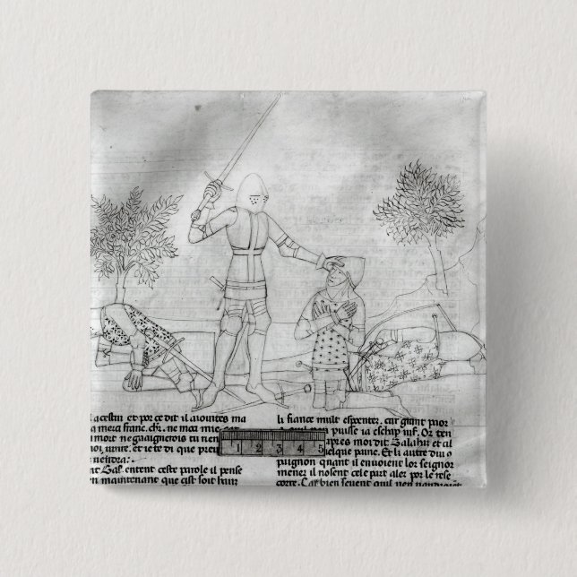 Arming a knight on a battlefield 2 inch square button (Front)