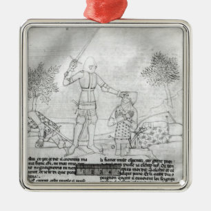 Arming a knight on a battlefield metal ornament