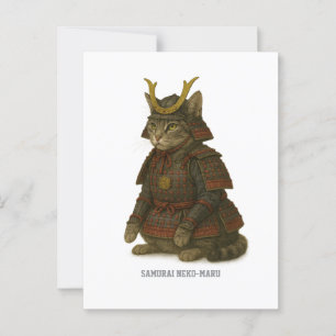 Armored Cat Warrior Illustration Postcard