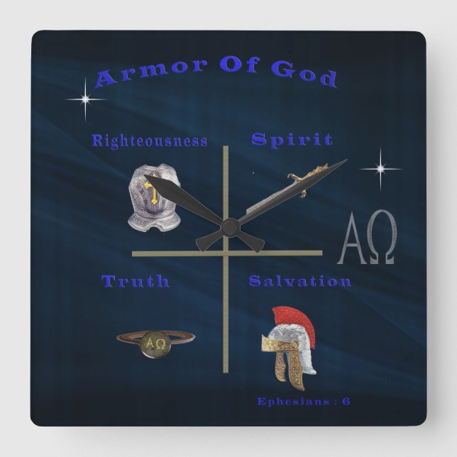 Armour of God Square Wall Clock (Front)