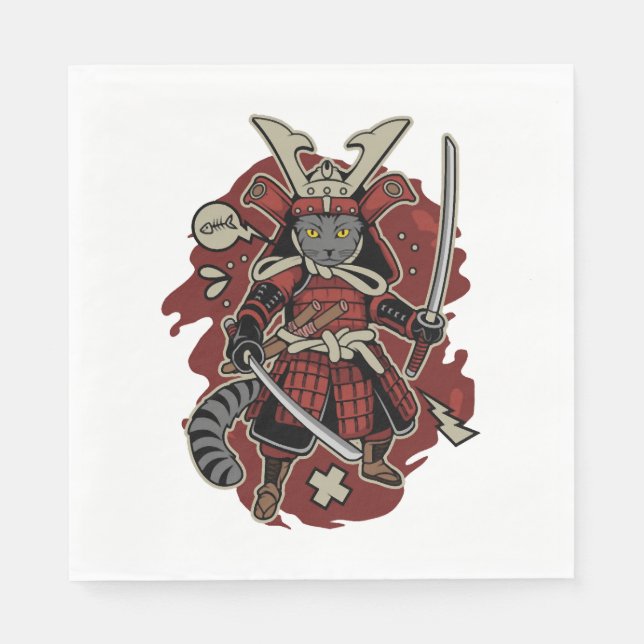 Armoured Cat Samurai Napkin (Front)