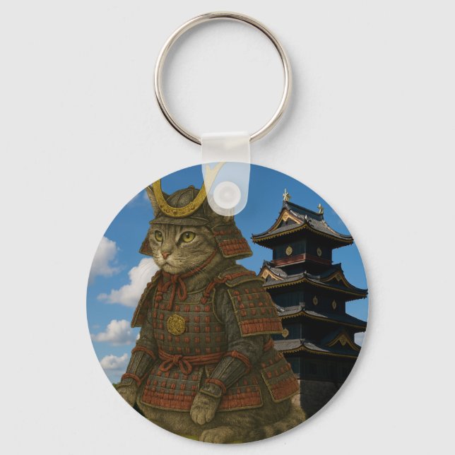 Armoured Cat Warrior Illustration Keychain (Front)