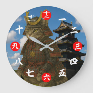 Armoured Cat Warrior Illustration Large Clock
