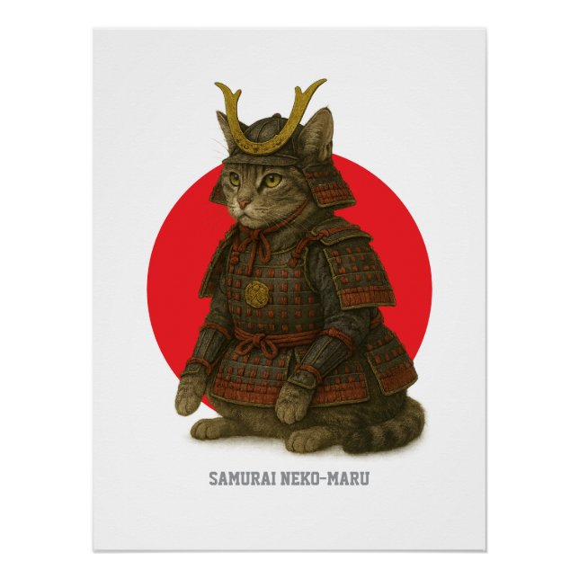 Armoured Cat Warrior Illustration Poster (Front)