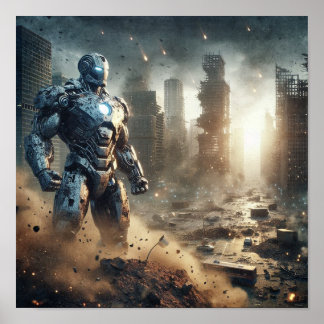 Armoured Hero in Ruined City Poster