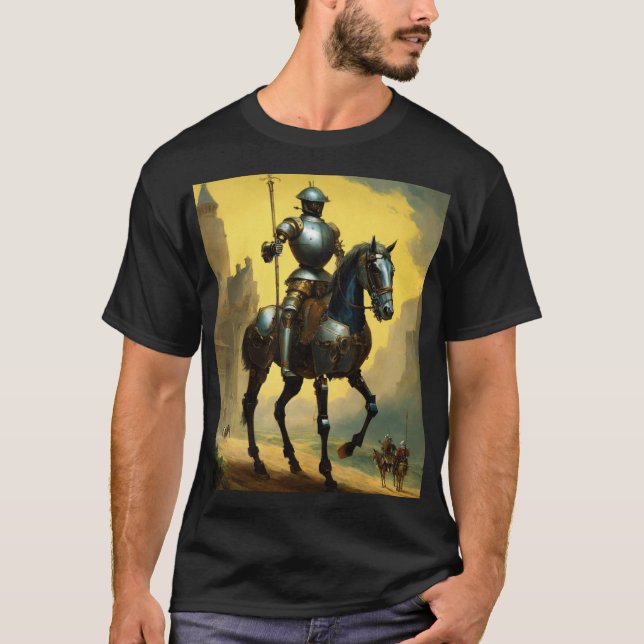 Armoured Knight in a Golden Glow Majestic Medieval T-Shirt (Front)