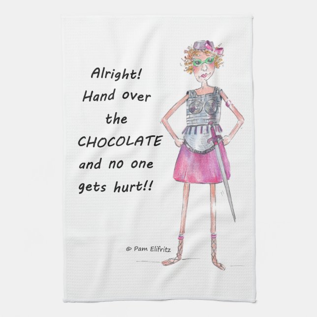 Armoured Red Watercolor Figure Demands Chocolate  Kitchen Towel (Vertical)