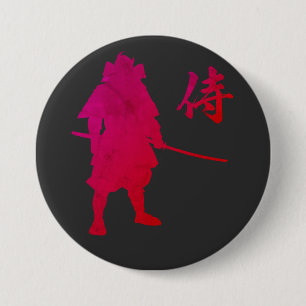 Armoured Samurai Warrior with Japanese Calligraphy 3 Inch Round Button