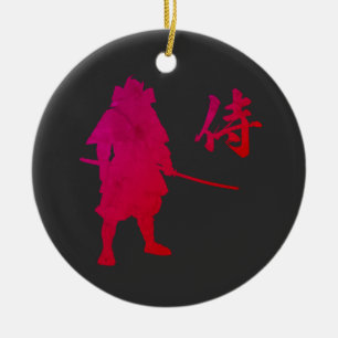 Armoured Samurai Warrior with Japanese Calligraphy Ceramic Ornament