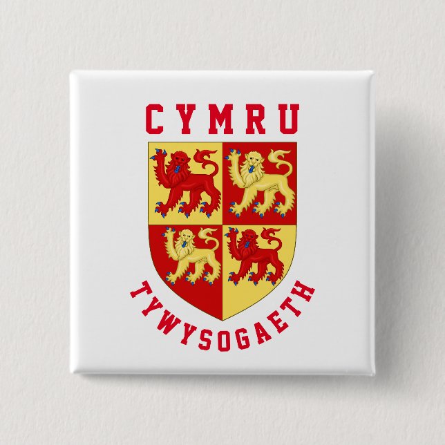 Arms of Medieval Principality of Wales 2 Inch Square Button (Front)