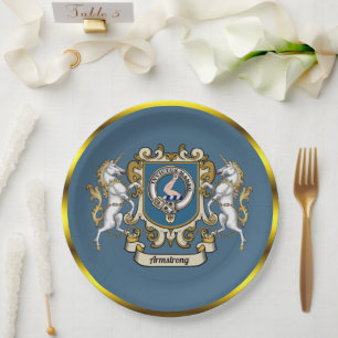 Armstrong Clan Badge Blue Personalized   Paper Plate