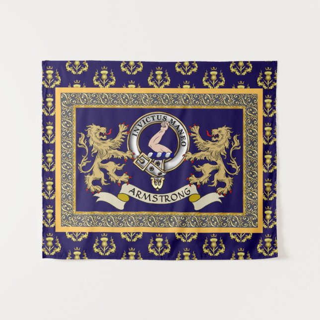 Armstrong Clan Badge Personalized Blue Tapestry (Front (Horizontal))