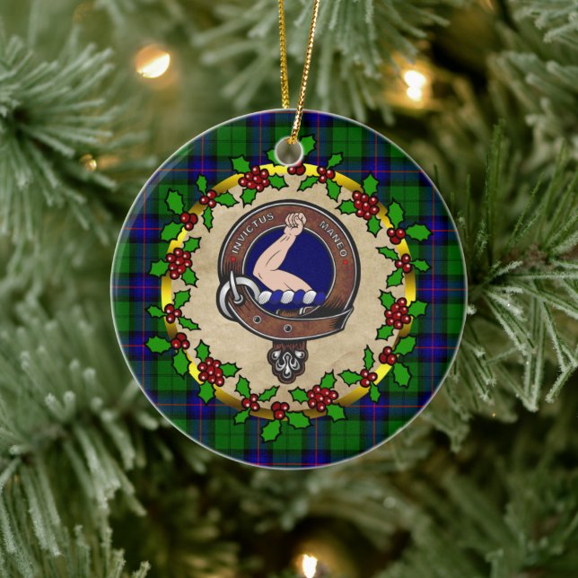 Armstrong Clan Badge & Tartan Personalized Xmas Ceramic Ornament (Tree)