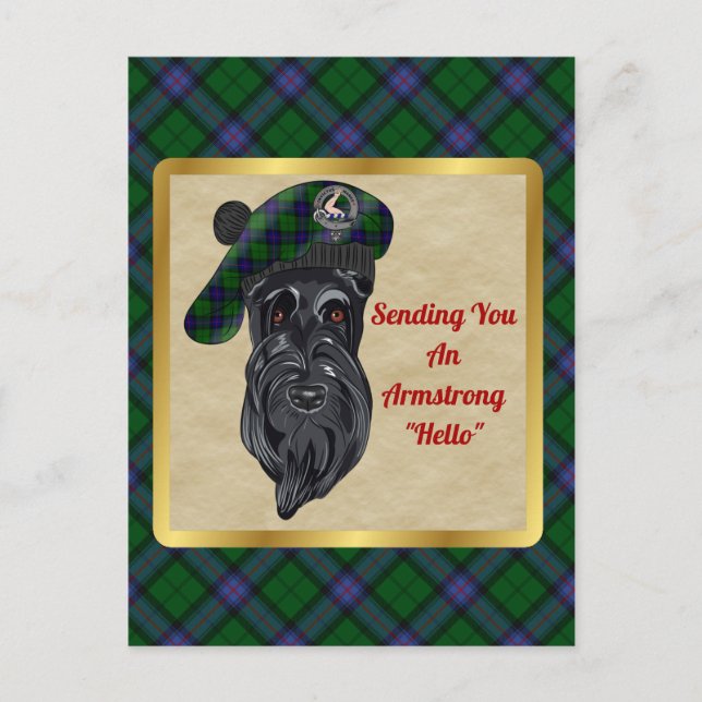 Armstrong Clan Badge & Tartan Postcard (Front)
