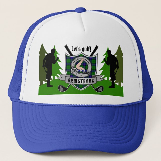 Armstrong Personalized Clan Badge Golf Trucker Hat (Front)