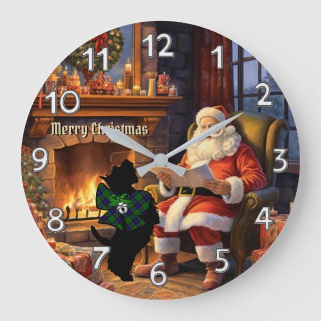Armstrong Scottie Dog & Santa Personalized Xmas Large Clock (Front)