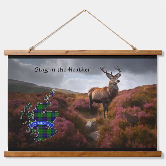 Armstrong Stag in the Heather Personalized Hanging Tapestry (Front)