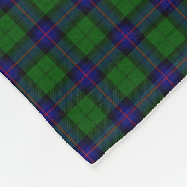 Armstrong tartan blue and green plaid fleece blanket (Corner)