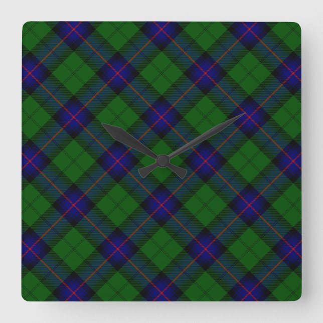 Armstrong tartan blue and green plaid square wall clock (Front)
