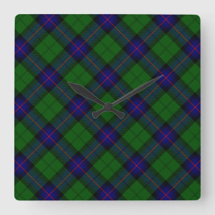 Armstrong tartan blue and green plaid square wall clock