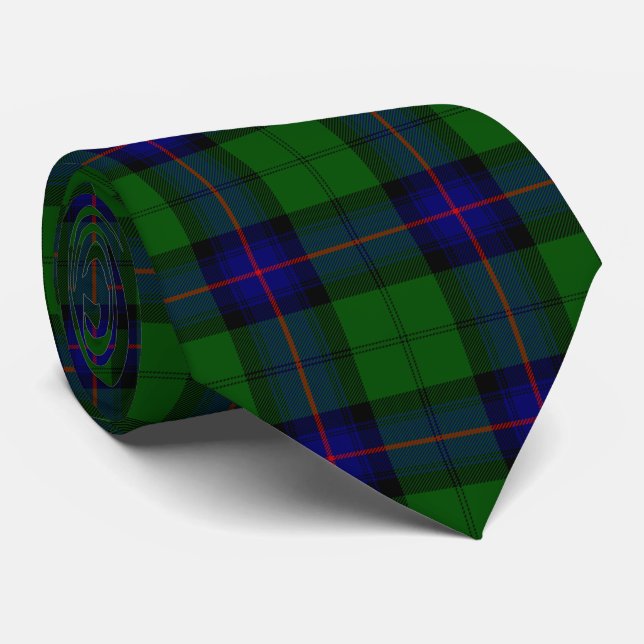 Armstrong tartan blue and green plaid tie (Rolled)
