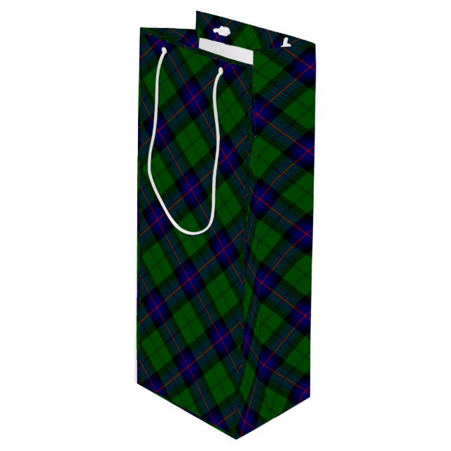 Armstrong tartan blue and green plaid wine gift bag (Front Angled)