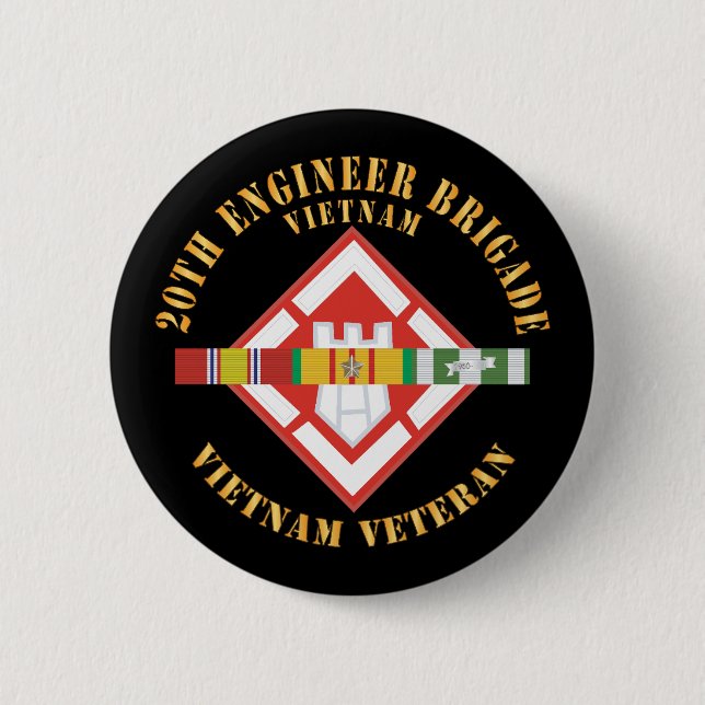 Army -  20th Engineer Brigade with VIetnam SVC Ri 2 Inch Round Button (Front)