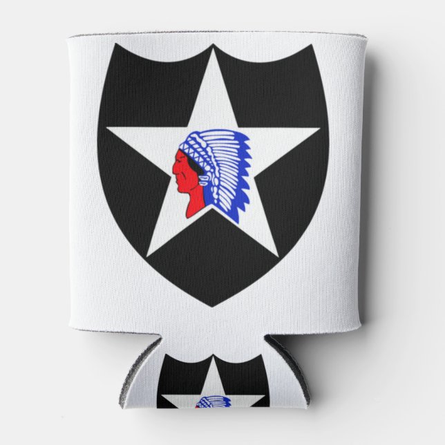 Army 2nd Infantry Division Indian head Can Cooler (Front)