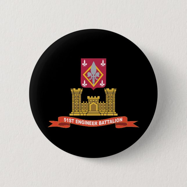 Army - 51st Engineer Battalion w Br - Ribbon 2 Inch Round Button (Front)