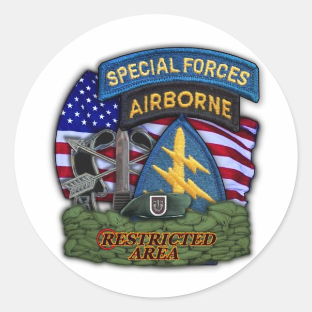 army 5th Special Forces Green Berets veterans Stic Classic Round Sticker (Front)