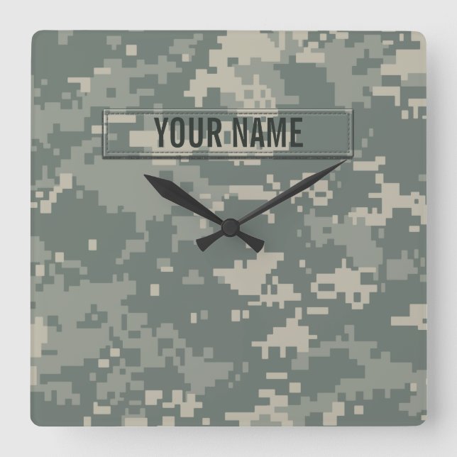 Army ACU Camouflage Customizable Square Wall Clock (Front)