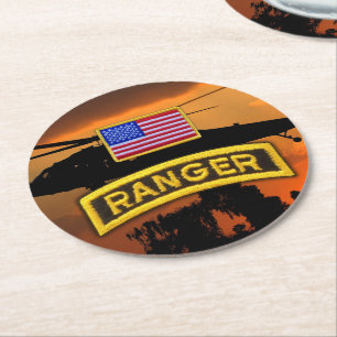 Army airborne rangers ranger veterans vets lrrp round paper coaster