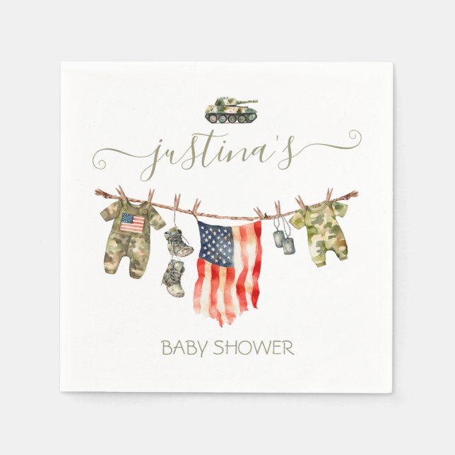 Army American Flag Baby Shower Clothesline Napkin (Front)