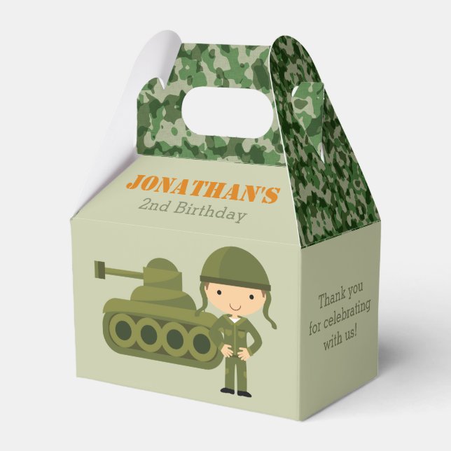 Army Birthday Favour Boxes Kids Boy Soldier Camo (Front Side)