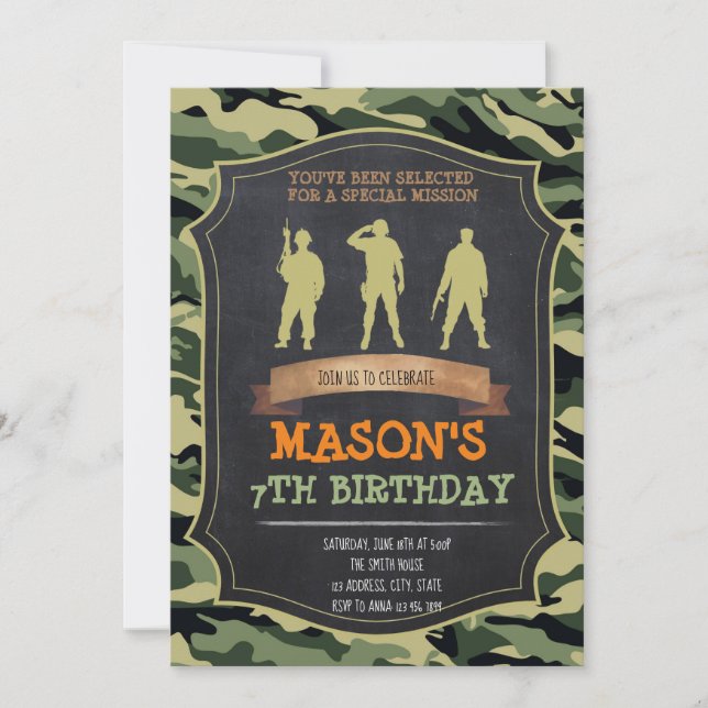 Army birthday party invitation (Front)