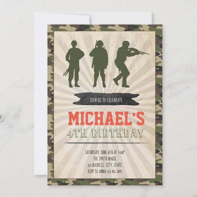 Army birthday party invitation (Front)