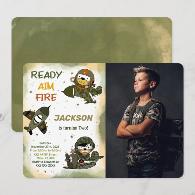 Army Birthday Photo Invitations (Front/Back)