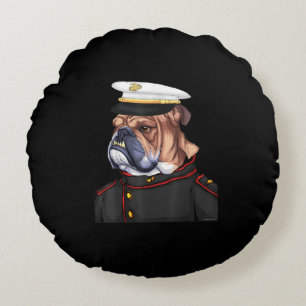 Army Bulldog Military Armed Dog Dad Mom Gift Round Pillow