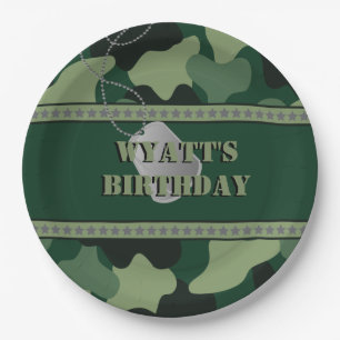 Army, Camo, Birthday 9 Inch Paper Plate