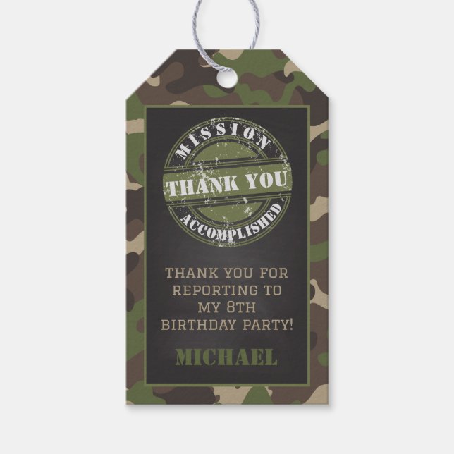 Army Camo Birthday Party Gift Tag (Front)