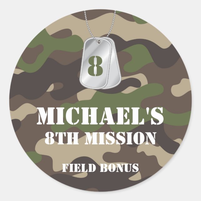 Army Camo Birthday Party Label Sticker (Front)