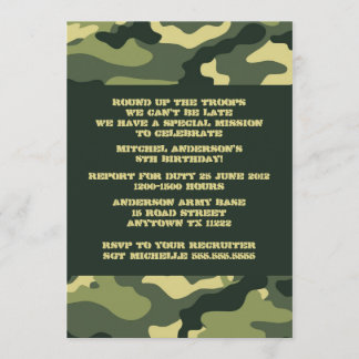 Army Camo Camouflage Birthday Party invitation
