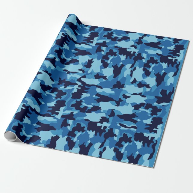 Army camouflage Blue pattern Wrapping Paper (Unrolled)
