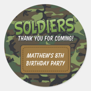 Army Camouflage Comic Theme Kids Birthday Stickers