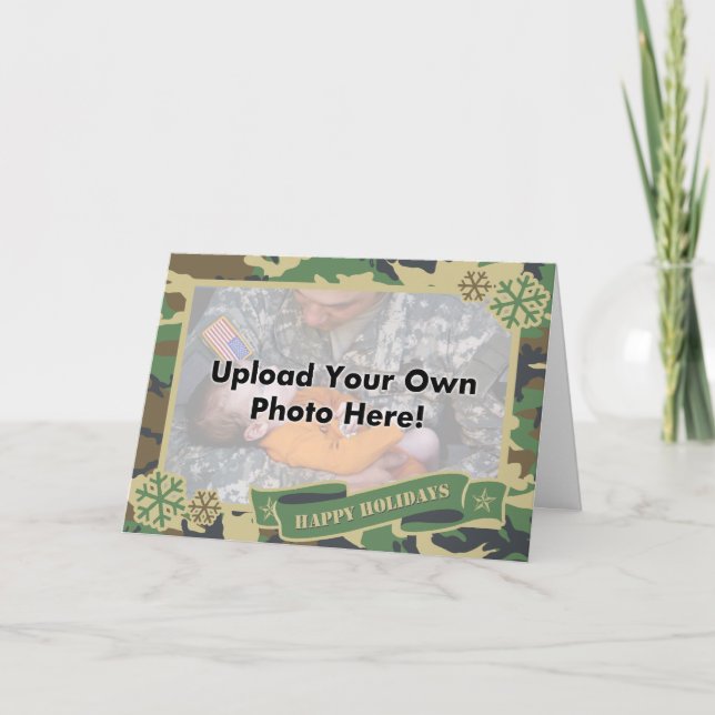Army Camouflage Photo Template Holiday Card (Front)